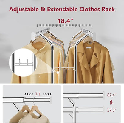 Tajsoon Double Rod Clothes Rack 480 LBS, Heavy Duty Clothing Rack - Image 3