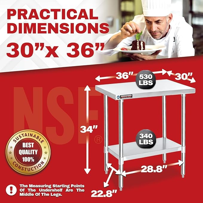 DuraSteel 30x36 Stainless Steel Work Table - Image 3