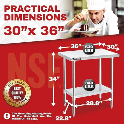 DuraSteel 30x36 Stainless Steel Work Table - Image 3