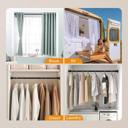 Black Adjustable Closet Rod 18-63 Inches, Heavy Duty Metal Clothes Hanging Rod - Image 5