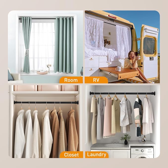 Black Adjustable Closet Rod 18-48 Inches, Heavy Duty Metal Clothes Hanging Rod - Image 5