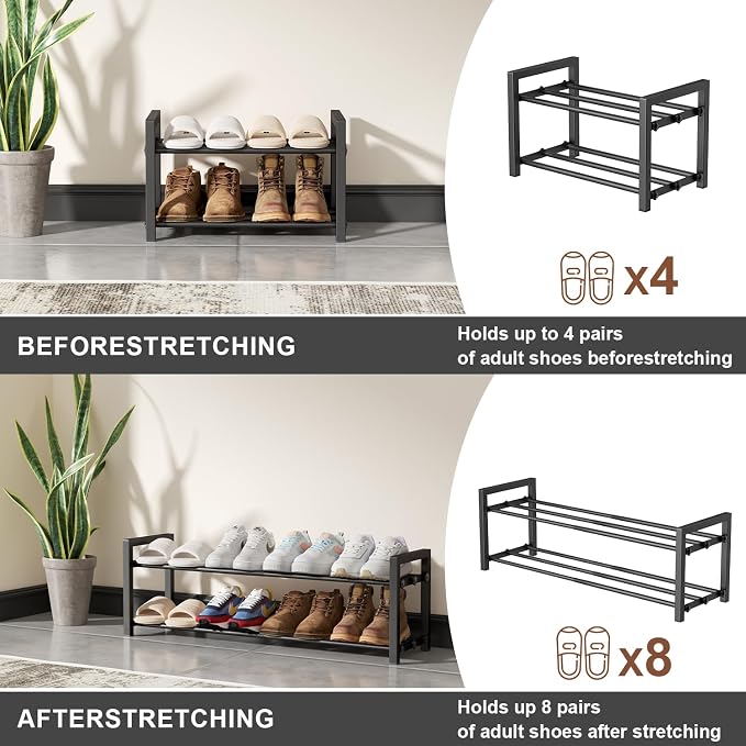 2-Tier Expandable Shoe Rack, Adjustable Shoe Shelf Storage Organizer Heavy Duty - Image 6