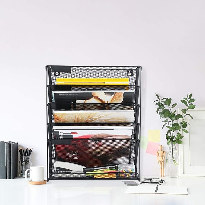 samstar Wall File Holder, 6-Tier Hanging Wall File Organizer Wall Mount Paper - Image 4