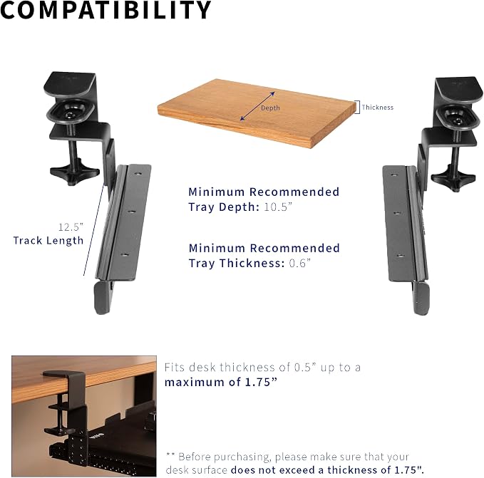 VIVO Height Adjustable Clamp and 12 inch Rail Set - Image 3