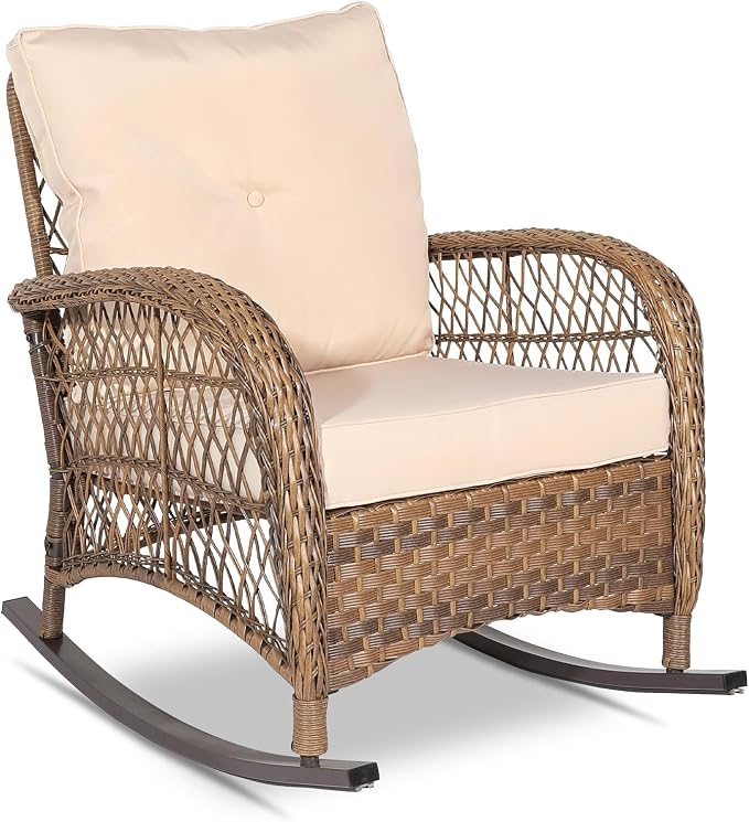 VIVIJASON Outdoor Wicker Rocking Chair, Patio Rattan Rocker Chair by VIVIJASON