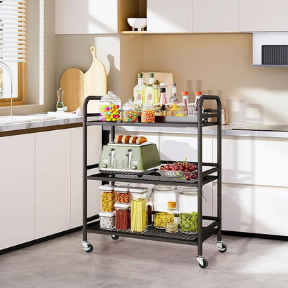 HDANI 3 Tier Metal Rolling Heavy Cart Supports 40 Lbs Per Tier, Mesh Rolling - Image 4