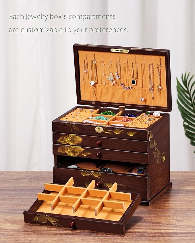 Hand-drawn rose Jewelry Box Wood - Image 3