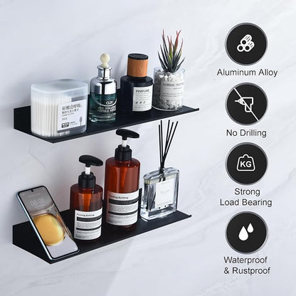 HNVNER Black Shower Shelves Rustproof & Waterproof, 40cm Adhesive Shower Caddy - Image 4