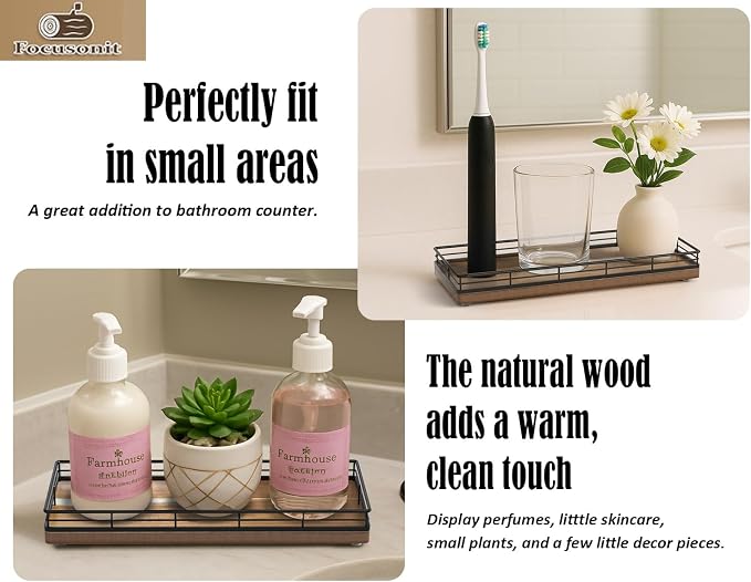 Acacia Wood Bathroom Vanity Tray, Kitchen Counter, Coffee Bar - Image 3