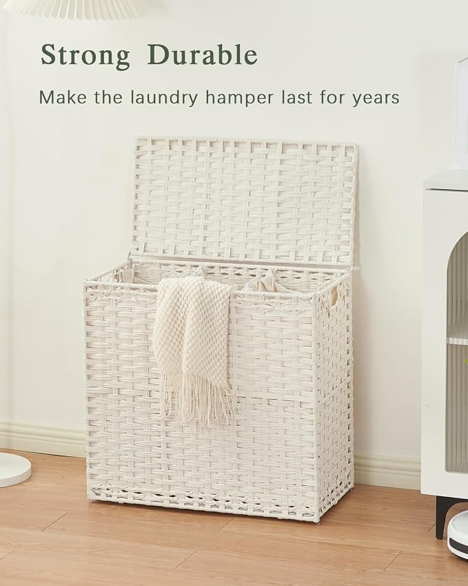Laundry Hamper with Lid Laundry Basket 132 L Wicker Clothes Hamper, Handwoven - Image 7