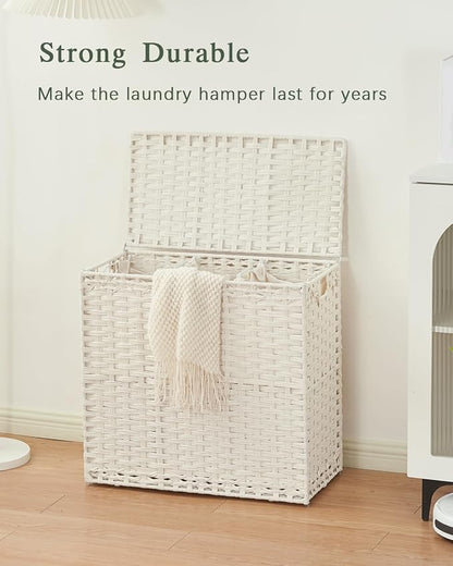 Laundry Hamper with Lid Laundry Basket 132 L Wicker Clothes Hamper, Handwoven - Image 7