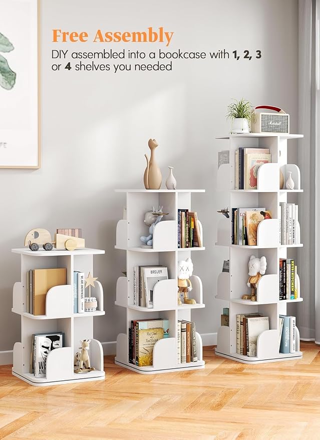 Turosur Rotating Bookshelf Tower, 4 Tier Spinning Square Bookshelf - Image 5