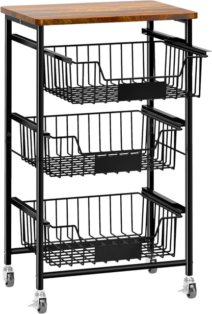 4-Tier Small Kitchen Storage Cart on Wheels, Metal Fruit Basket Stand by OKZEST