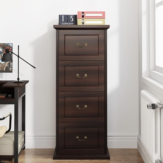 Tribesigns 4-Drawer File Filing Cabinet, Vertical Office File Cabinet, Walnut | - Image 8