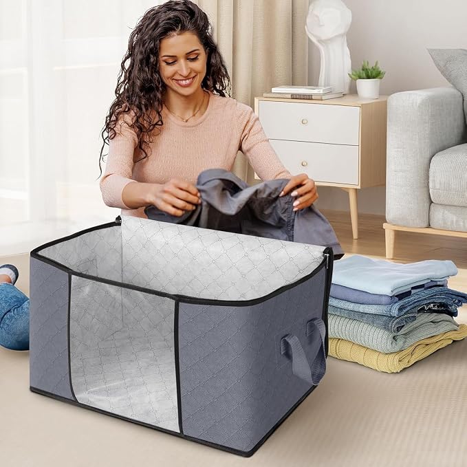Large Clothes Storage Bags 8 Pack, Foldable Closet Organizers - Image 2