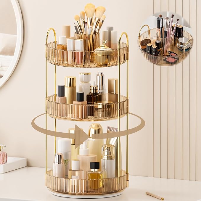 360° Rotating Makeup Organizer, Upgraded 3 Tier Skincare Perfume Organizers by Homelifeassistant