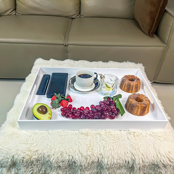 White Rectangular 14x20 Inches Acrylic Ottoman Tray Decorative Serving Tray - Image 3