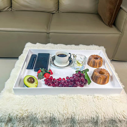 White Rectangular 14x20 Inches Acrylic Ottoman Tray Decorative Serving Tray - Image 3