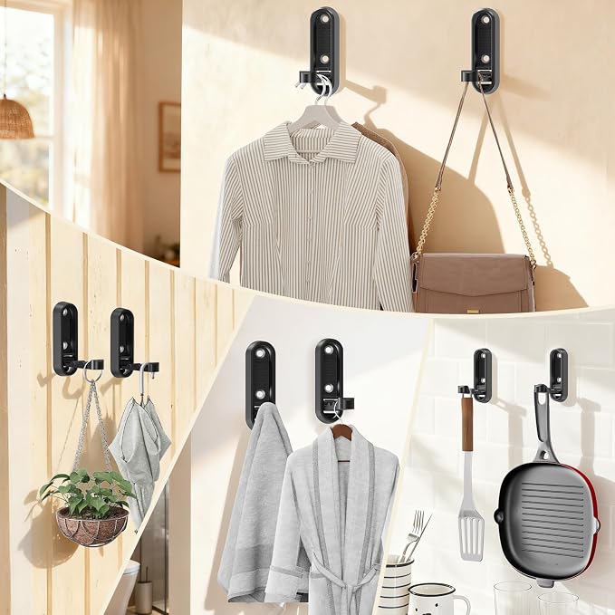 4-Pack Heavy Duty Zinc Alloy Folding Wall Hooks - Image 7