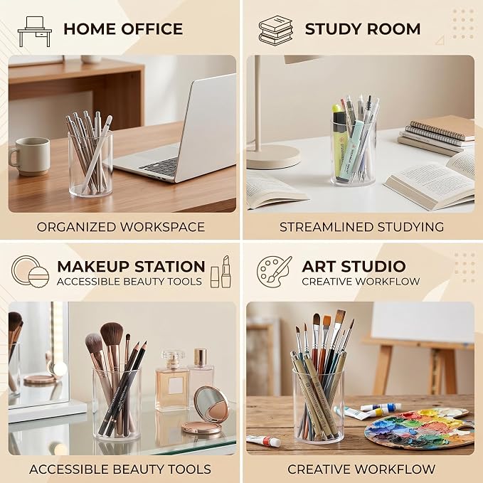 2 Pcs Clear Acrylic Pen Holder, Cylinder Desktop Organizer - Image 7