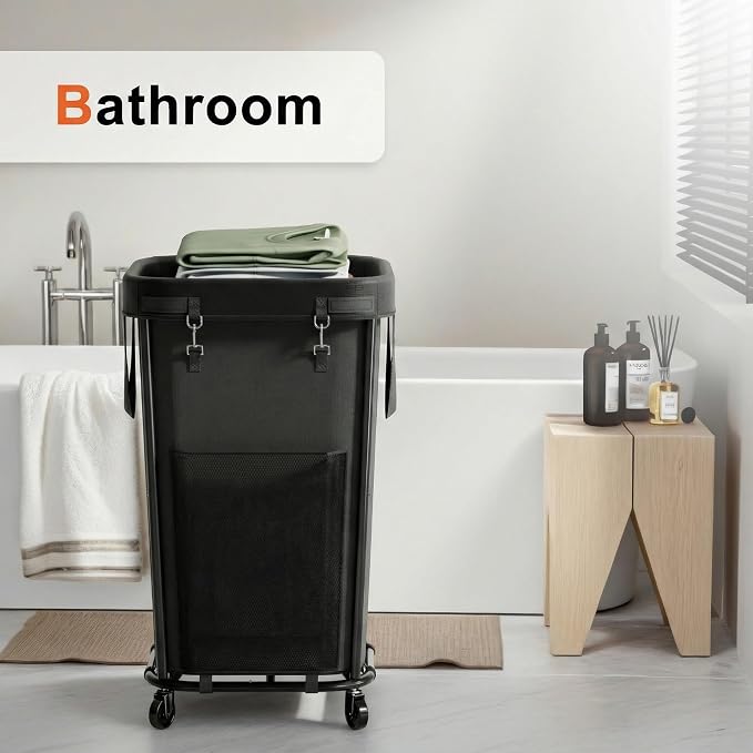 Laundry Basket with Lid and Wheels Rolling Laundry Basket, Removable Laundry - Image 5