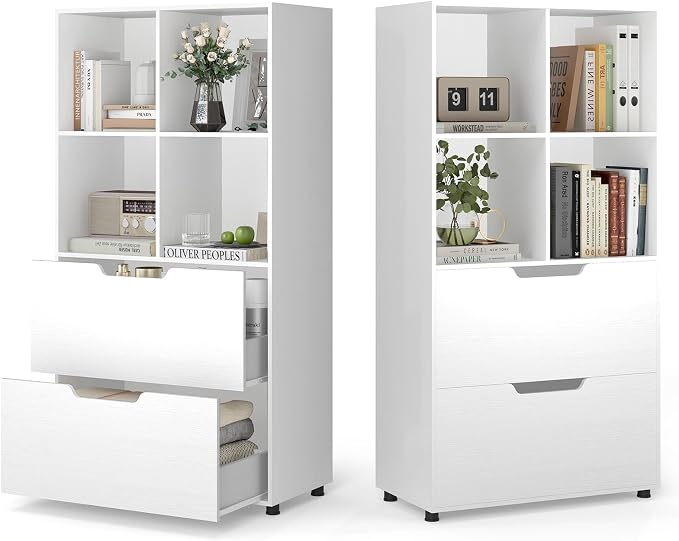 Giantex Bookshelf with 4 Cubes & 2 Drawers, 51” Tall Floor Bookcase with by Giantex