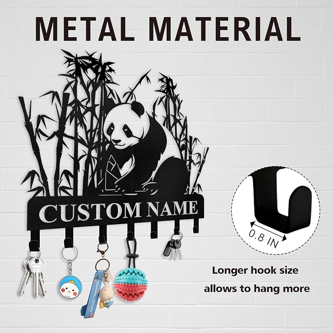 Bamboo Panda Animal Wall Key Holder | Metal Key Organizer - Image 8