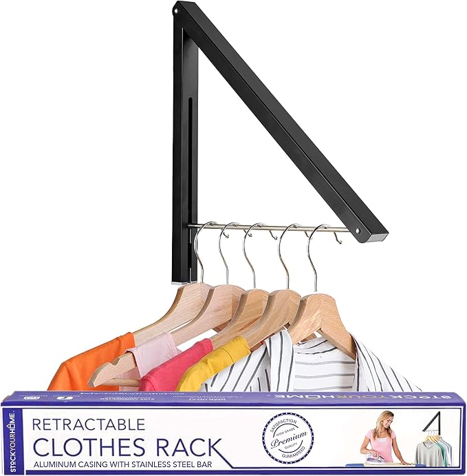 Single Foldable Clothing Rack, Wall-Mounted Retractable Clothes Hanger by StockYourHome