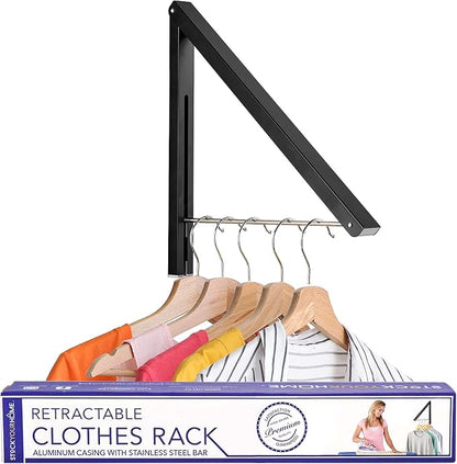 Single Foldable Clothing Rack, Wall-Mounted Retractable Clothes Hanger by StockYourHome