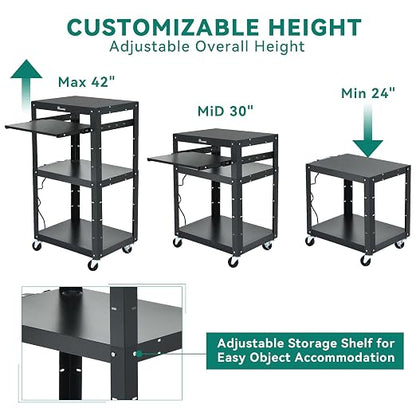 YITAHOME AV Cart on Wheels, 3-Shelf Metal Presentation Utility Cart - Image 2