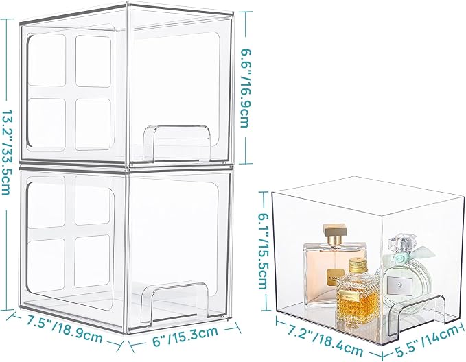 Vtopmart 4 Pack Stackable Storage Drawers, 6.6''Tall Acrylic Bathroom Makeup - Image 3
