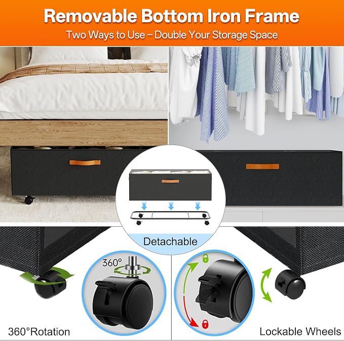 Under Bed Storage with Wheels, No Assemble Metal Rolling Underbed Storage - Image 7