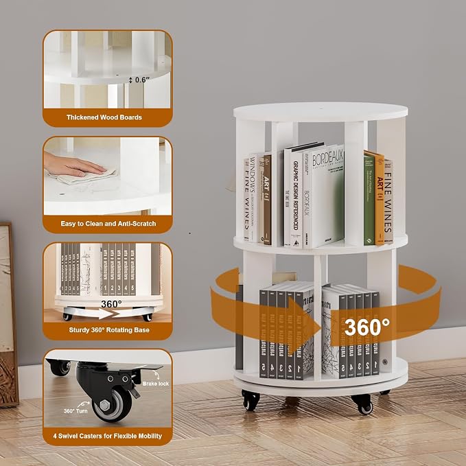 2 Tier Tier Rotating Bookshelf Tower, Spinning Bookshelf - Image 3
