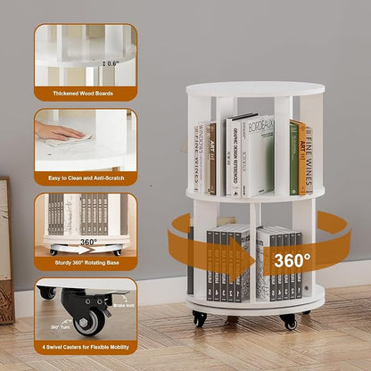 2 Tier Tier Rotating Bookshelf Tower, Spinning Bookshelf - Image 3