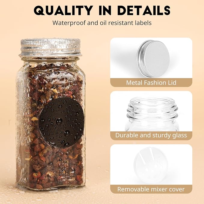24Pcs Spice Jars with Label, 4oz Empty Square Seasoning Containers, Spice Jars - Image 3