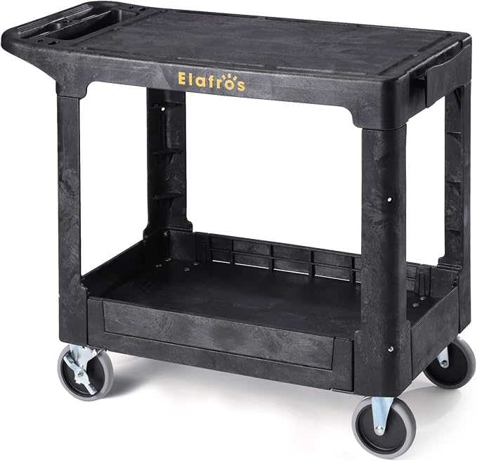 ELAFROS Heavy Duty Plastic Utility Cart, 37 x 18.8 in, Flat Top, Swivel Wheels by ELAFROS
