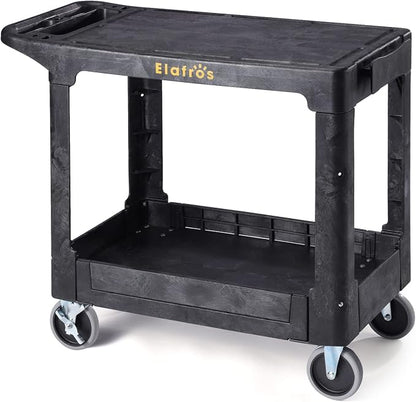 ELAFROS Heavy Duty Plastic Utility Cart, 37 x 18.8 in, Flat Top, Swivel Wheels by ELAFROS