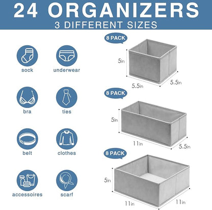 Criusia Drawer Organizer Clothes 24 Pack, Fabric Closet Organizers and Storage - Image 2