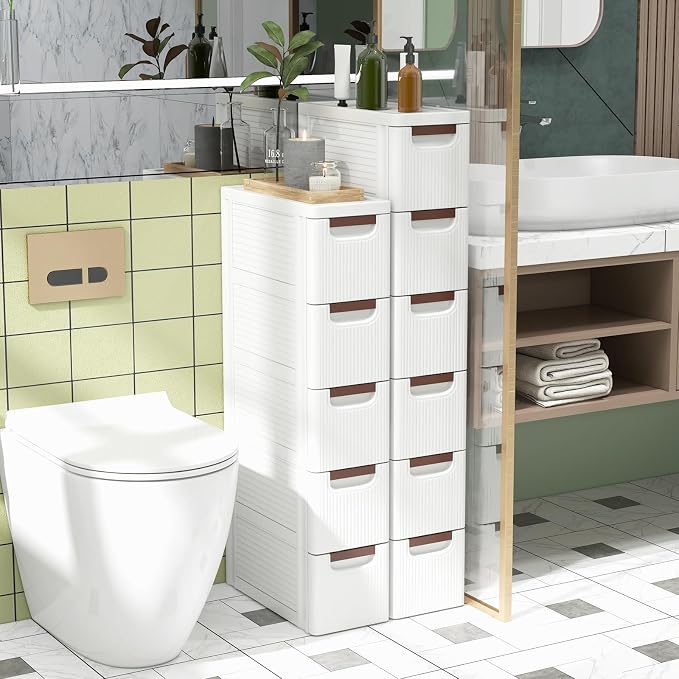 6-Drawer Narrow Storage Cabinet, Slim Rolling Cart | Mobile Plastic Cart - Image 4