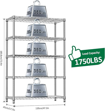 IZEUK 5-Tier Metal Storage Shelving Unit, Heavy Duty Chrome Wire Rack, - Image 3