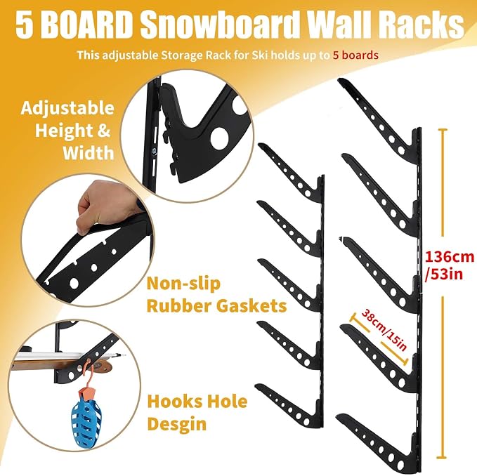 Snowboard Wall Racks, Adjustable Storage Rack - Image 2