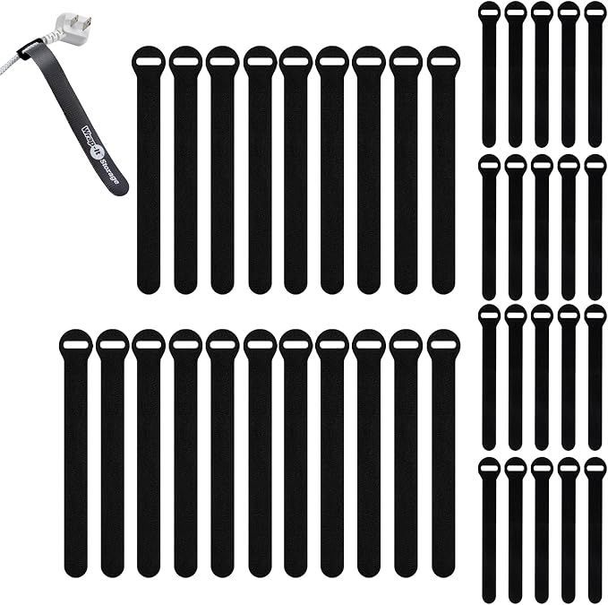 Self-Gripping Cable Ties by Wrap-It Storage, 40 Pack – Reusable Hook and Loop by Wrap-ItStorage