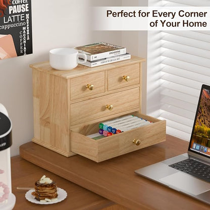Oak Desk Organizer with Drawers, Durable Wooden Desktop Storage Box | 4 Drawer - Image 4