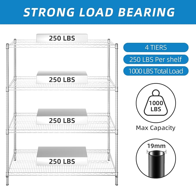 Guan River 4-Shelf Heavy Duty Wire Shelving, Metal Shelf, Sturdy and Durable - Image 4