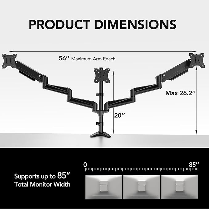 HUANUO Triple Monitor Mount for 17 to 32 inch Screens, Adjustment Triple - Image 3