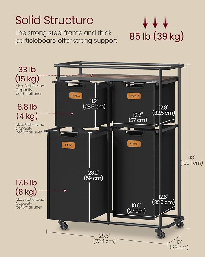 VASAGLE Laundry Sorter, Laundry Hamper - Image 5