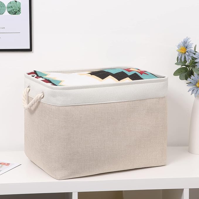 Bidtakay Beige Storage Basket Large Fabric Cloth Baskets Tall Rectangular Shelf - Image 2