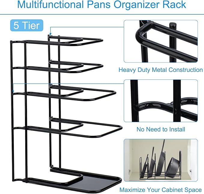 Toplife Heavy Duty Pan Organizer, 5 Tier Pot and Pan Organizer Rack - Image 4