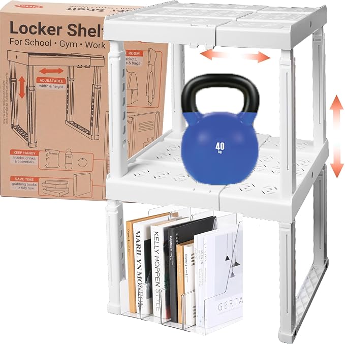Locker Organizer Shelf， Adjustable Width and Height, Ideal Locker Shelf by Piffny