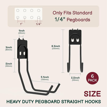 6-Pack Large Heavy Duty Pegboard Hooks - Image 2